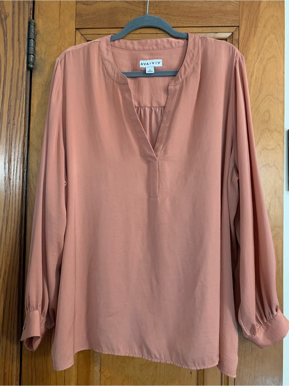 Ava & Viv Size 2X Long Sleeve V-Neck Pink Tunic